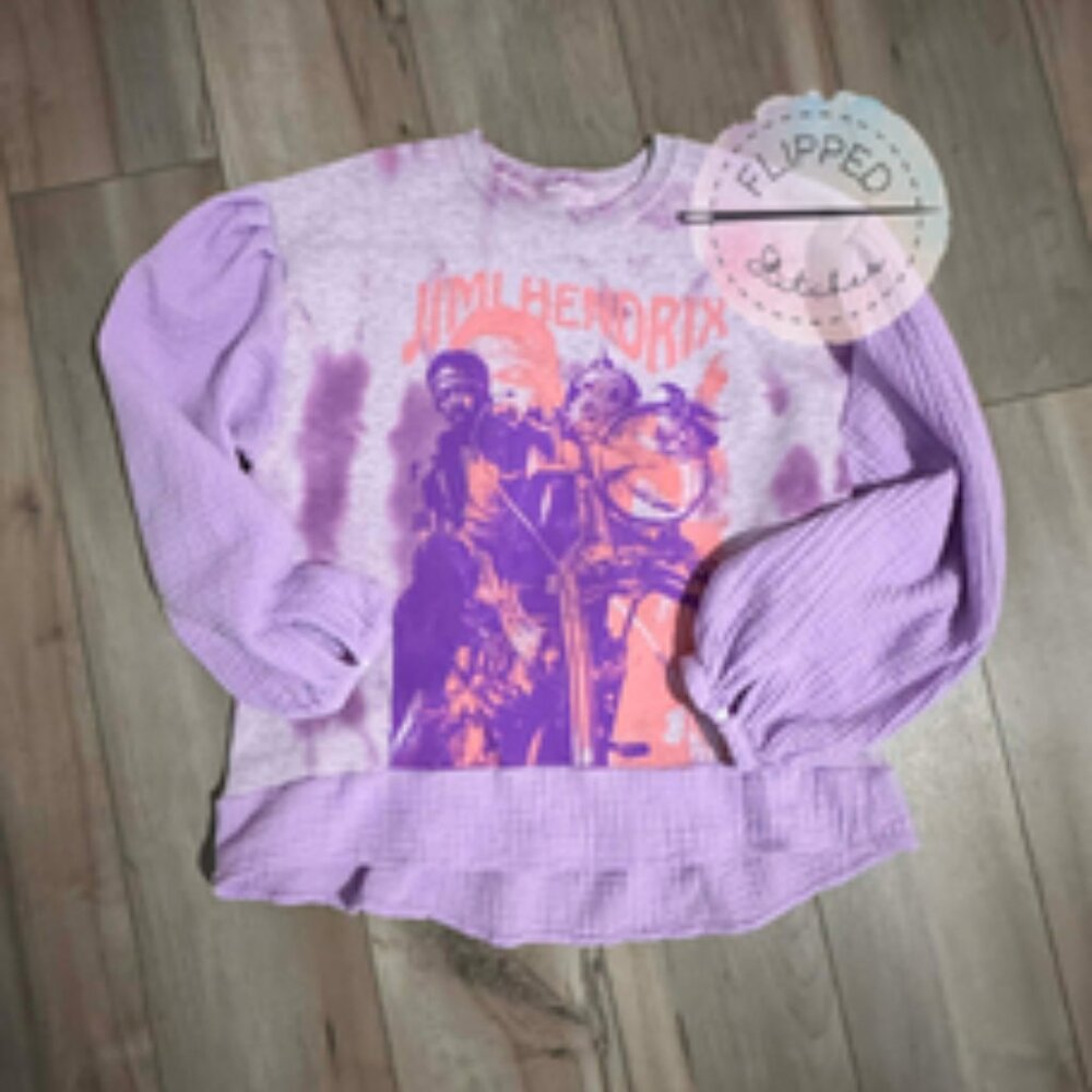 Upcycled Jimi Hendrix - Flipped Stitches - Purple tie dyed crewneck